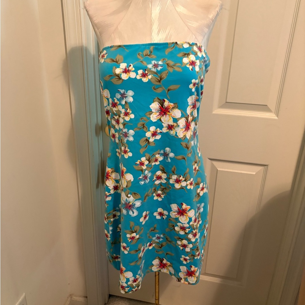 Moda International Floral Strapless dress Blue   M self bra fashion show item